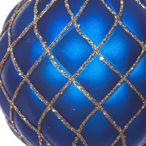 Esfera Capitonada Azul Rayas Oro 10 Cm  Regency