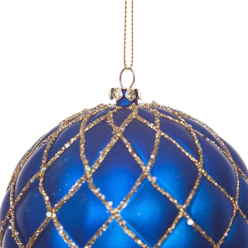 Esfera Capitonada Azul Rayas Oro 10 Cm  Regency