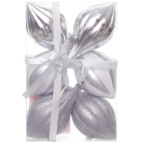 Set de 6 Esferas Gota Plata Y Blanco 5.5 Cm  Atlas Global