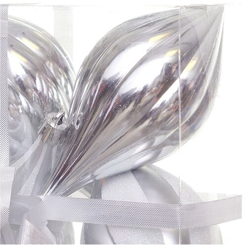 Set de 6 Esferas Gota Plata Y Blanco 5.5 Cm  Atlas Global
