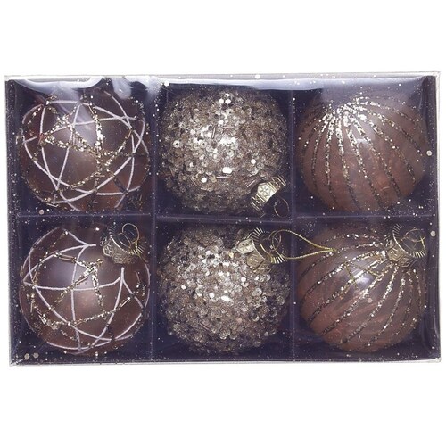 Caja de 6 Esferas de Plástico Champagne 8 Cm  Gto