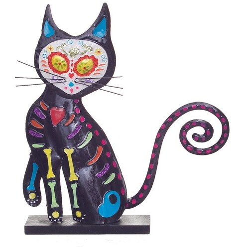 Día de Muertos Gato de Metal Multicolor 30 Cm  Gto