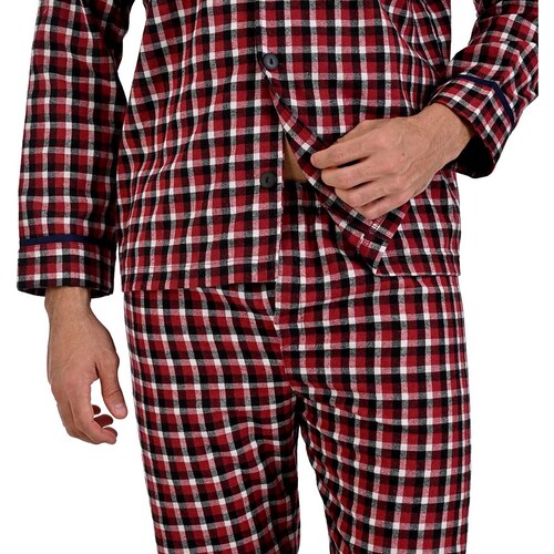Pijama Para Hombre Dockers - Conjunto De Camisa Henley Manga Larga Y Pantalones A Cuadros - Tejido Suave Y Cómodo