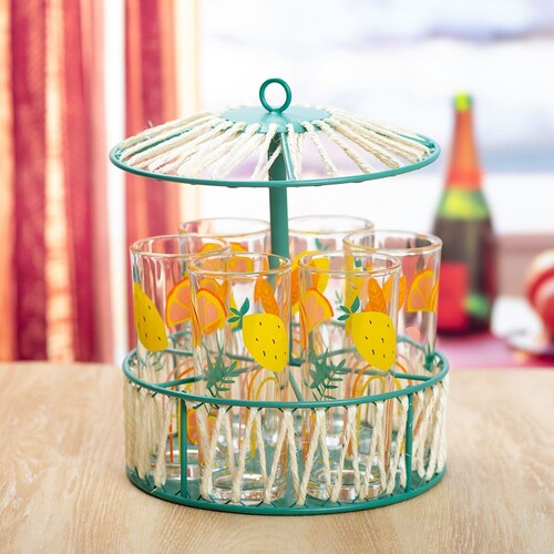 Set 6 Piezas Vasos de Vidrio y Canasta Home & Details