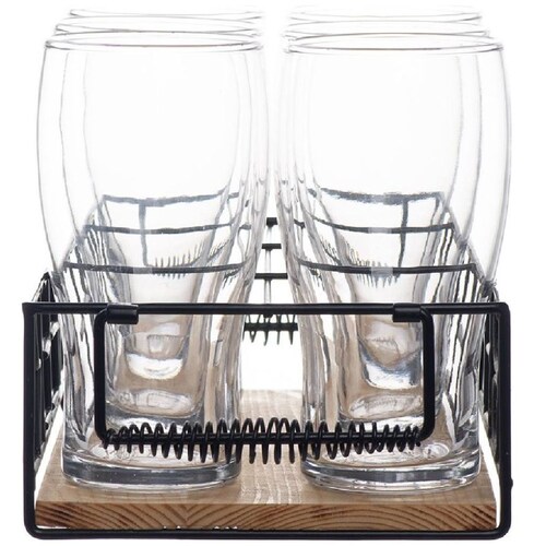 Set 6 Vasos de Vidrio y Canasta Home & Details