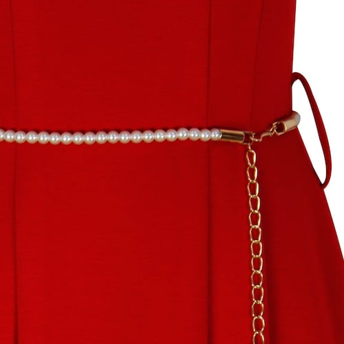 Vestido Corte Princesa con Cinturón de Perlas para Mujer Basel