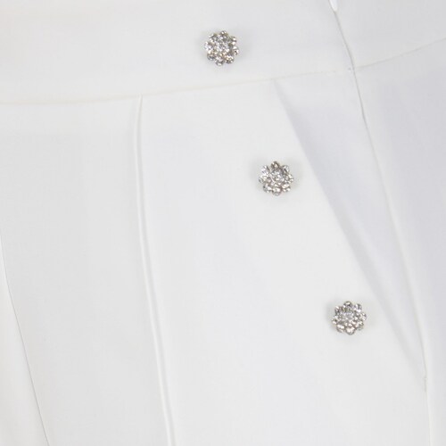 Pantalón Recto con Botones de Cristal en Costados para Mujer Basel