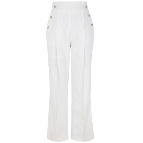 Pantalón Recto con Botones de Cristal en Costados para Mujer Basel