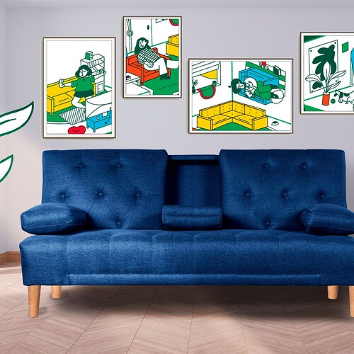 Sofá Cama Azul Caroli Makora