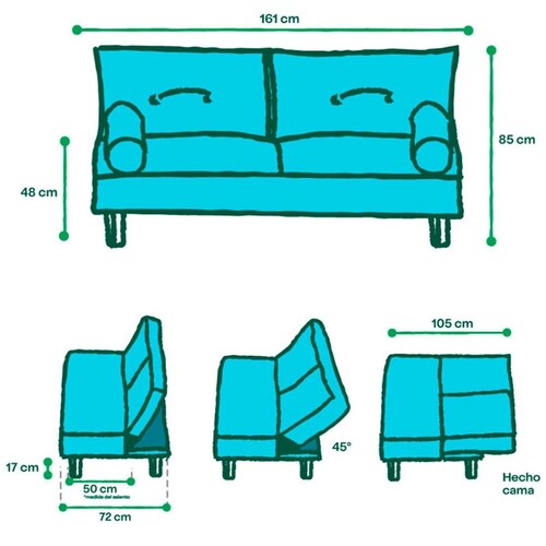 Sofá Cama Zambroni Azul Makora