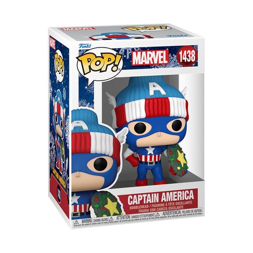 Funko Pop Marvel: Holiday - Capitán América con Gorro