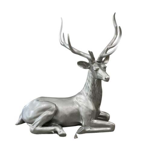 Reno Sentado Tamaño Natural Resina Plata 126Cm Gto