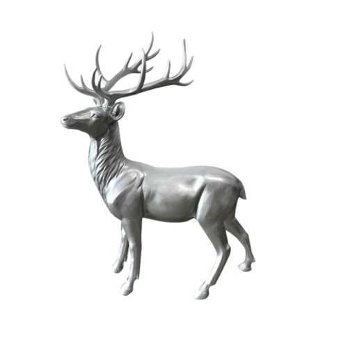 Reno Parado Tamaño Natural Resina Plata 153 Cm Gto
