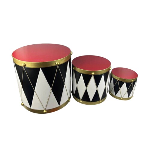 Set de 3 Tambores de Metal Negro Blanco 40X30X20Cm Gto