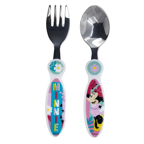 Set 2Pz Cubiertos Minnie Mouse Metálicos Rosa Disney