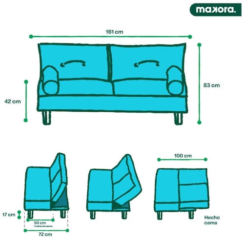 Sofá Cama Azul Caroli Makora