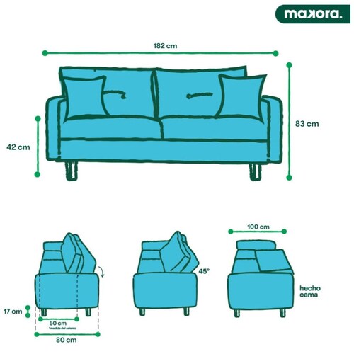 Sofá Cama Hendrix Azul Makora