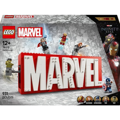 Super Héroes Logotipo Marvel Y Minifiguras Lego