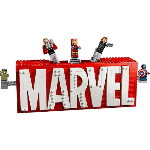Super Héroes Logotipo Marvel Y Minifiguras Lego