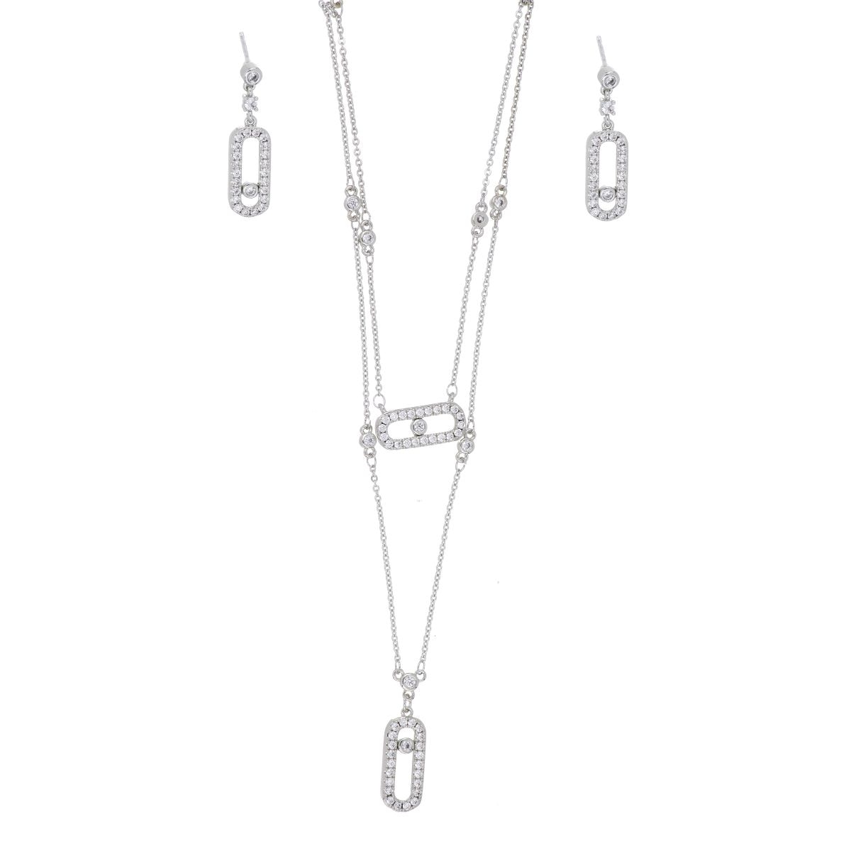 Set Aretes+Gargantilla Cadena Circonita Blanca Acabado Rodio Farfalla Bonetti