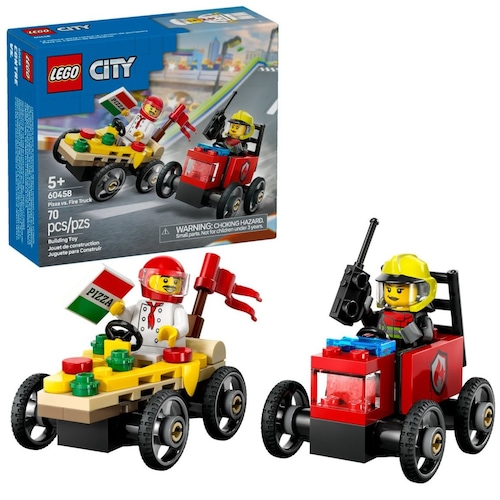 City Autos de Carreras Pizza Vs Camion de Bomberos Lego