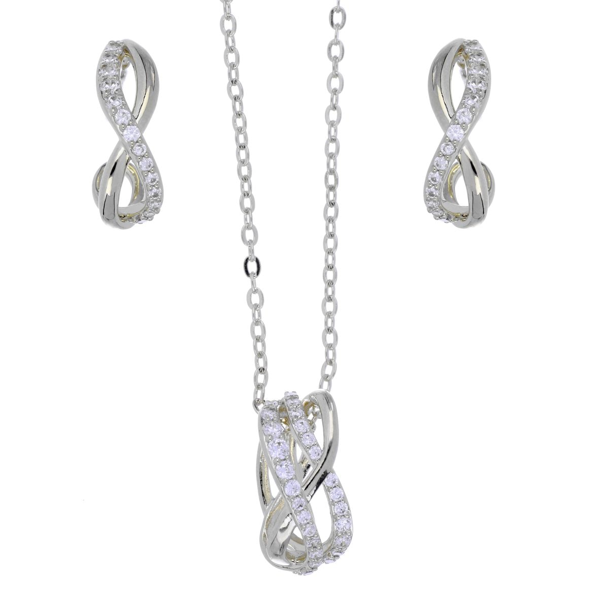 Set Aretes+Dije Cadena Circonita Blanca Acabado Rodio Farfalla Bonetti