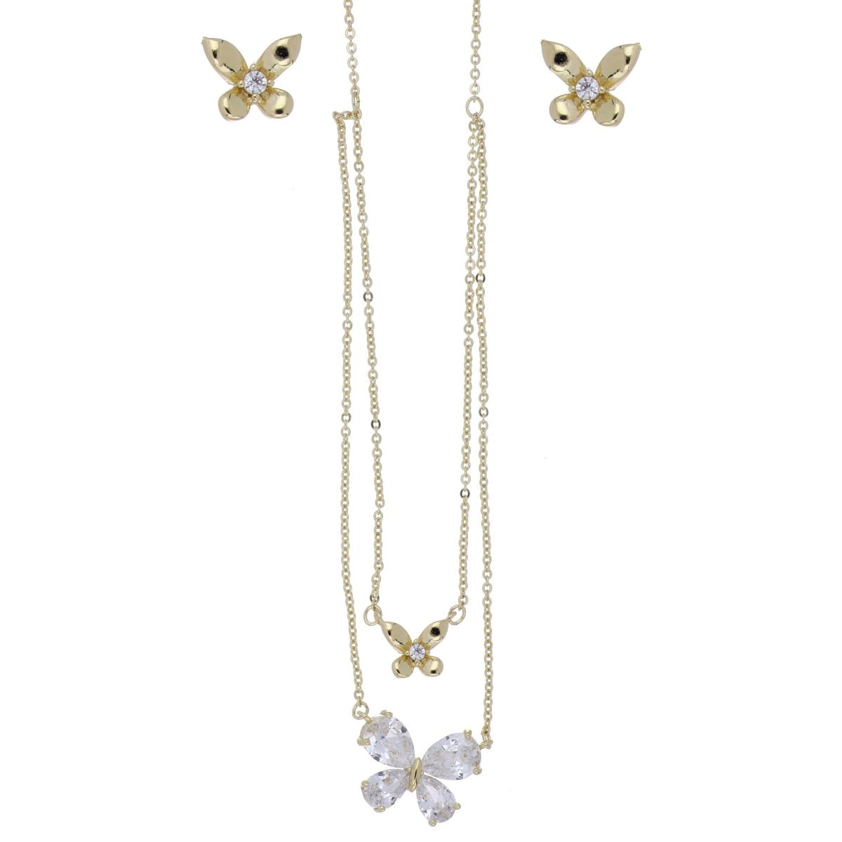 Set Aretes+Gargantilla Cadena Mariposa Chapado Oro Farfalla Bonetti
