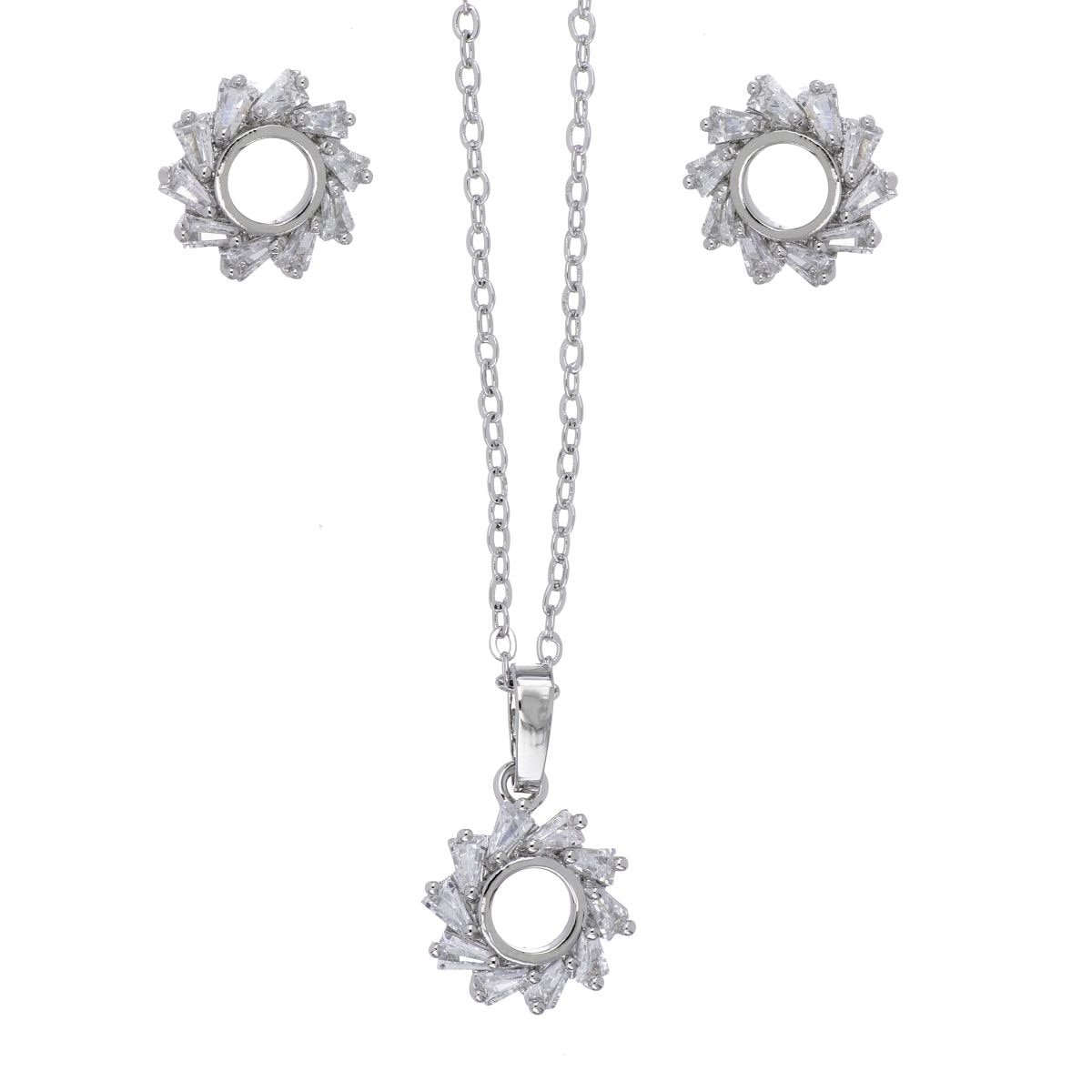 Set Aretes+Dije Cadena Circonita Blanca Acabado Rodio Farfalla Bonetti