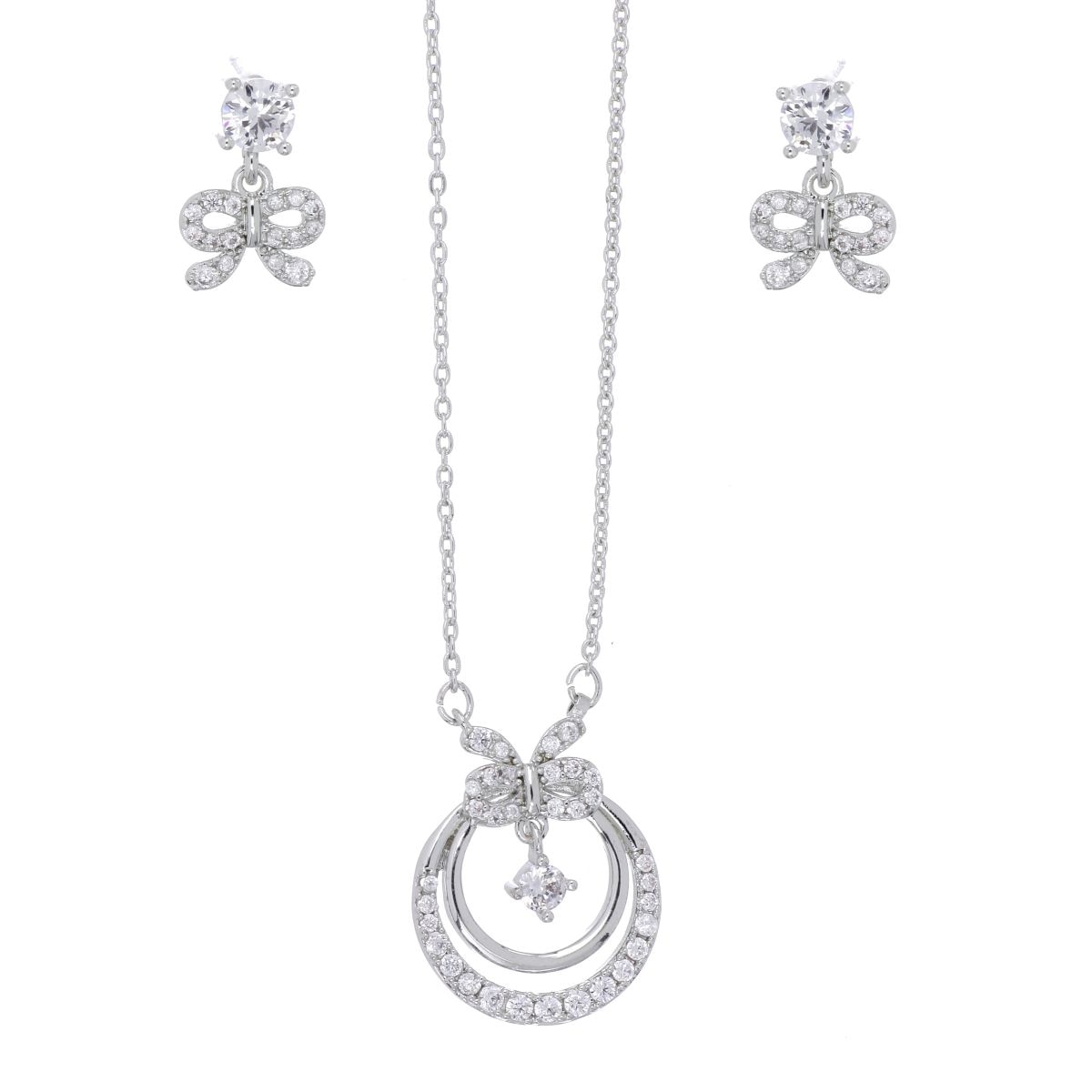 Set Aretes+Gargantilla Cadena con Lacito Acabado Rodio Farfalla Bonetti