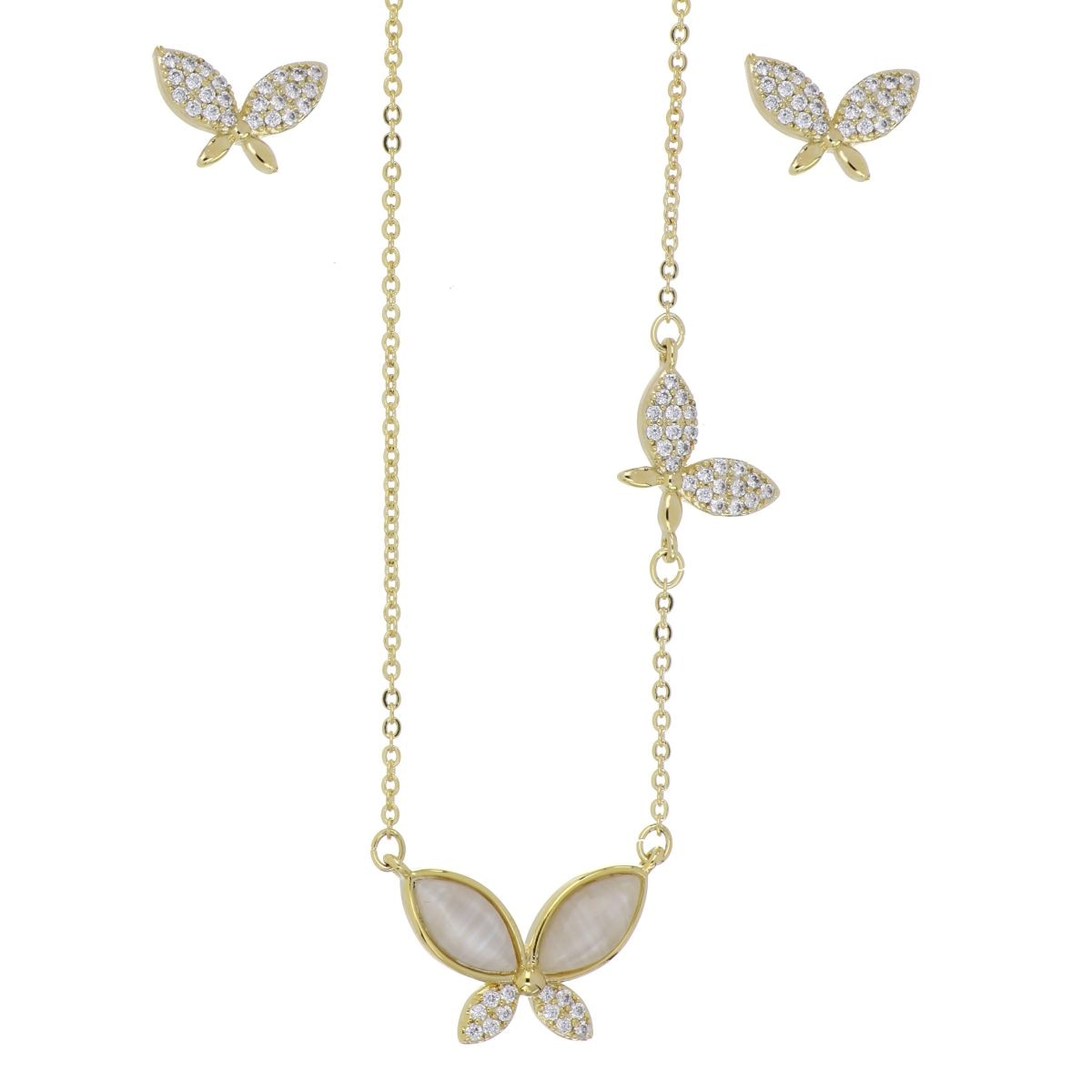Set Aretes+Gargantilla Mariposa Baño Chapado Oro Korei