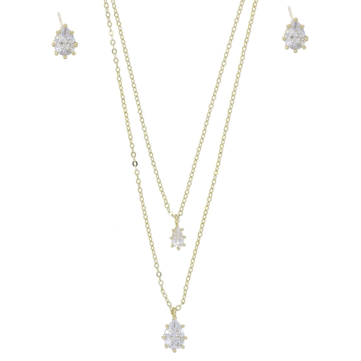 Set Aretes+Gargantilla Doble Cadena Chapado Oro Korei