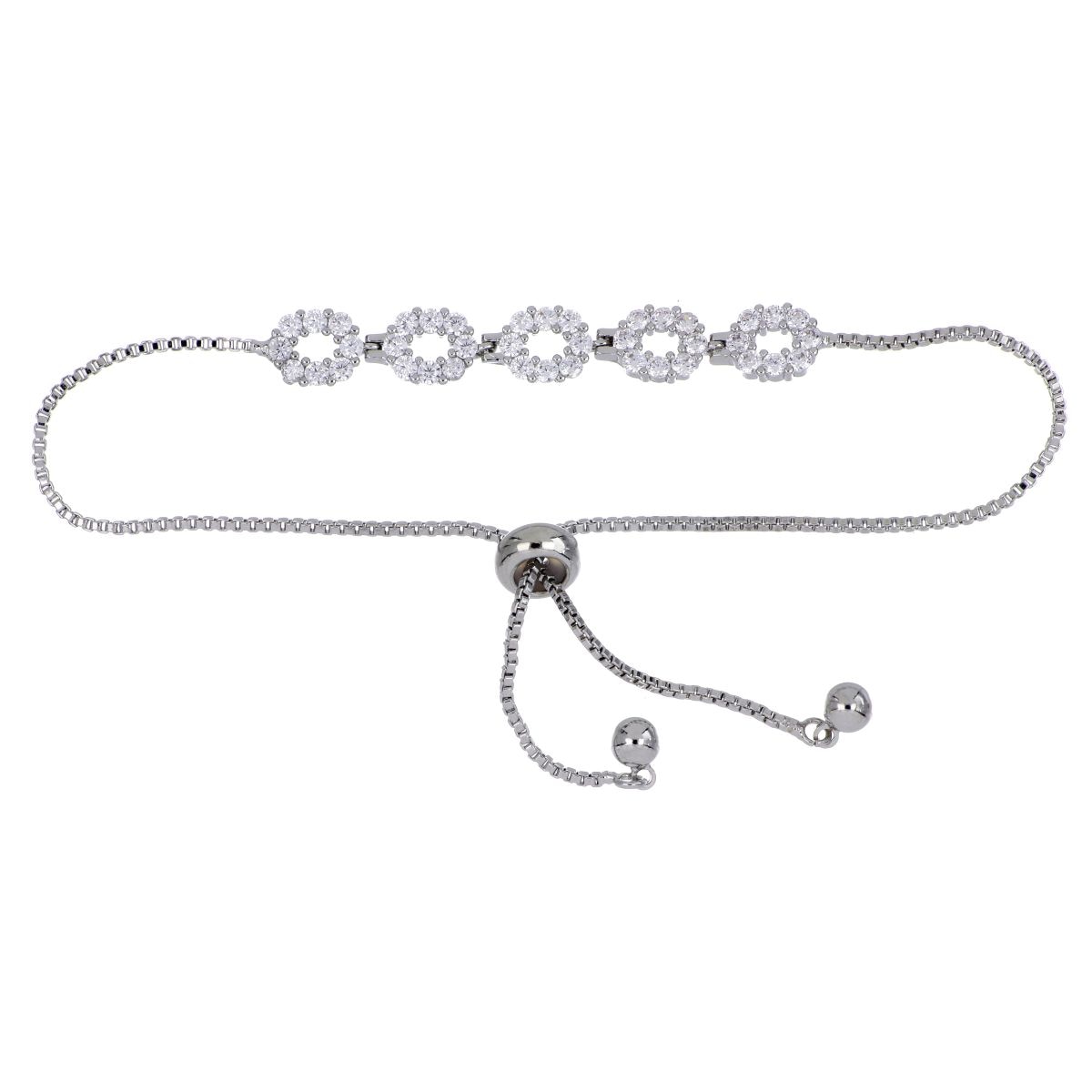 Pulsera Autoajustable Ochos Circonita Blanca Acabado Rodio Korei