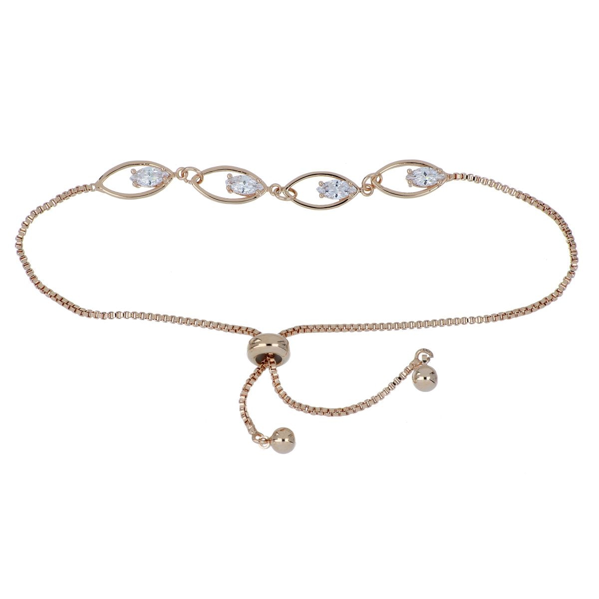 Pulsera Autoajustable Circonita Blanca Chapado Oro Rosa Korei