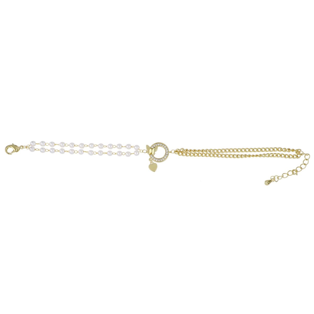 Pulsera Doble Cadena Dije Corazón Chapado Oro Korei