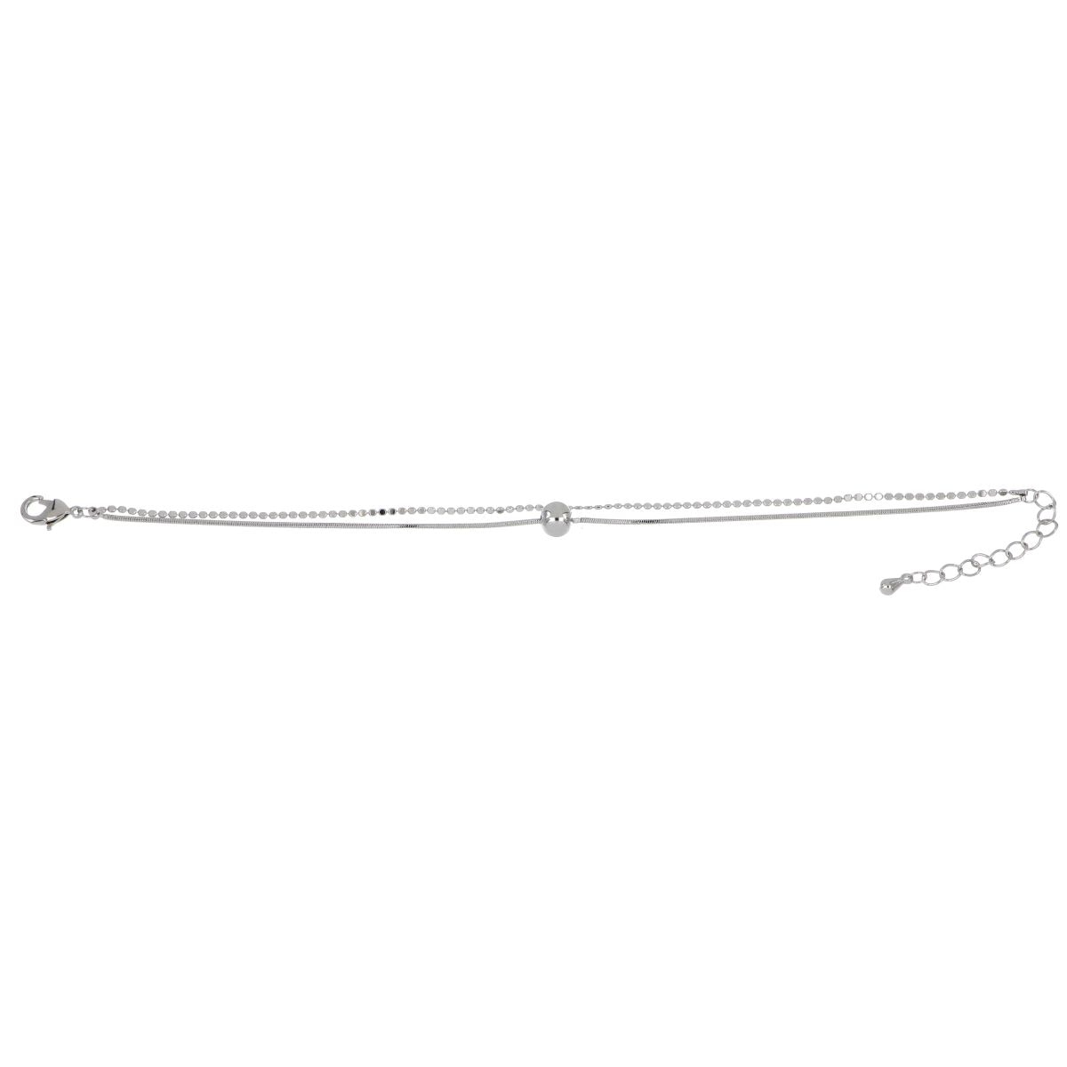 Pulsera Doble Cadena Bolita Central Acabado Rodio Korei