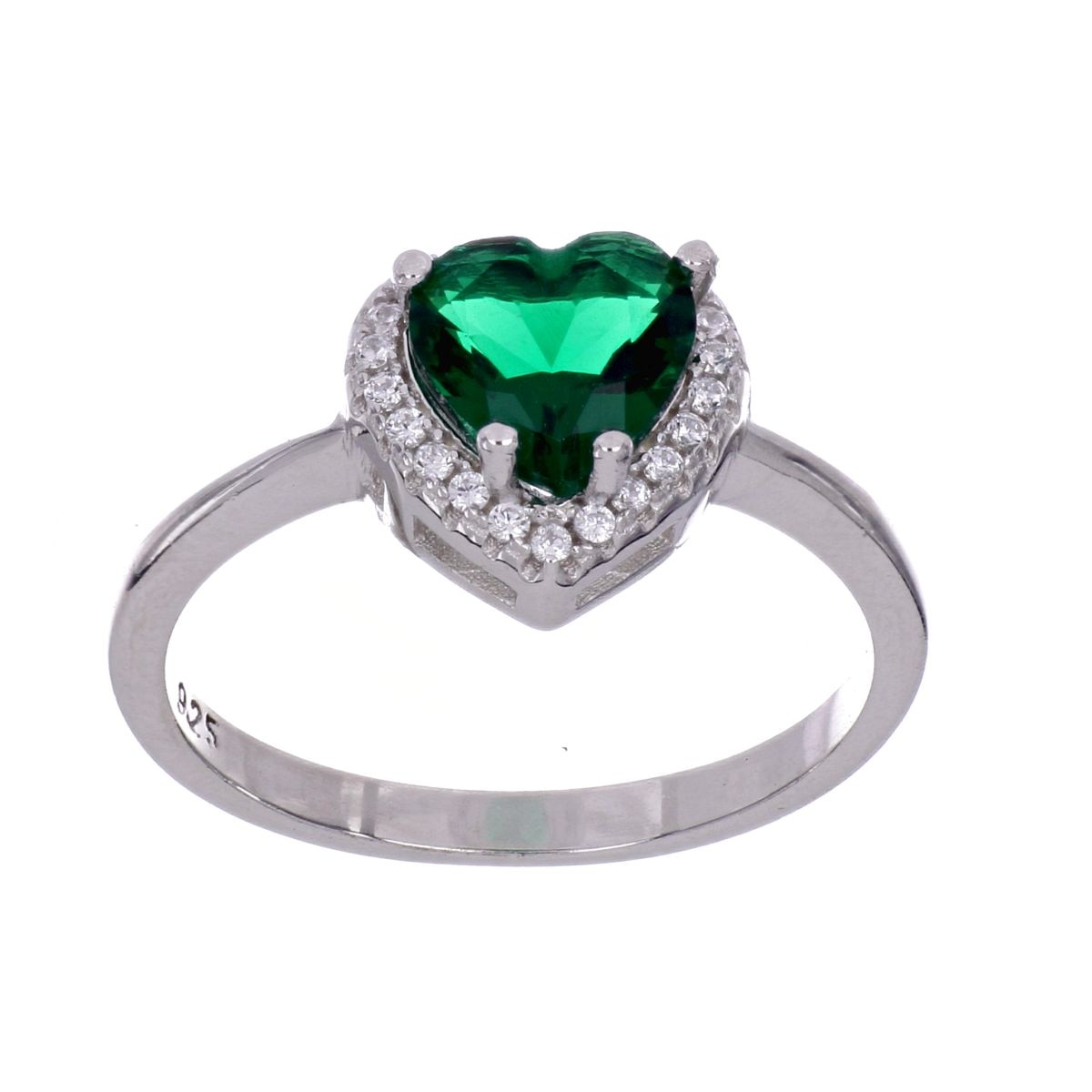 Anillo Plata .925 Circonita Corazón Esmeralda Central Farfalla Bonetti