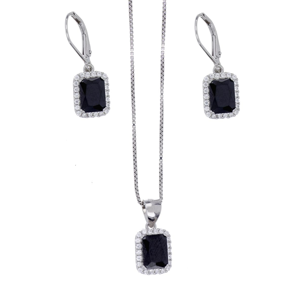 Set Aretes+Dije Cadena Plata .925 Circonita Black Farfalla Bonetti