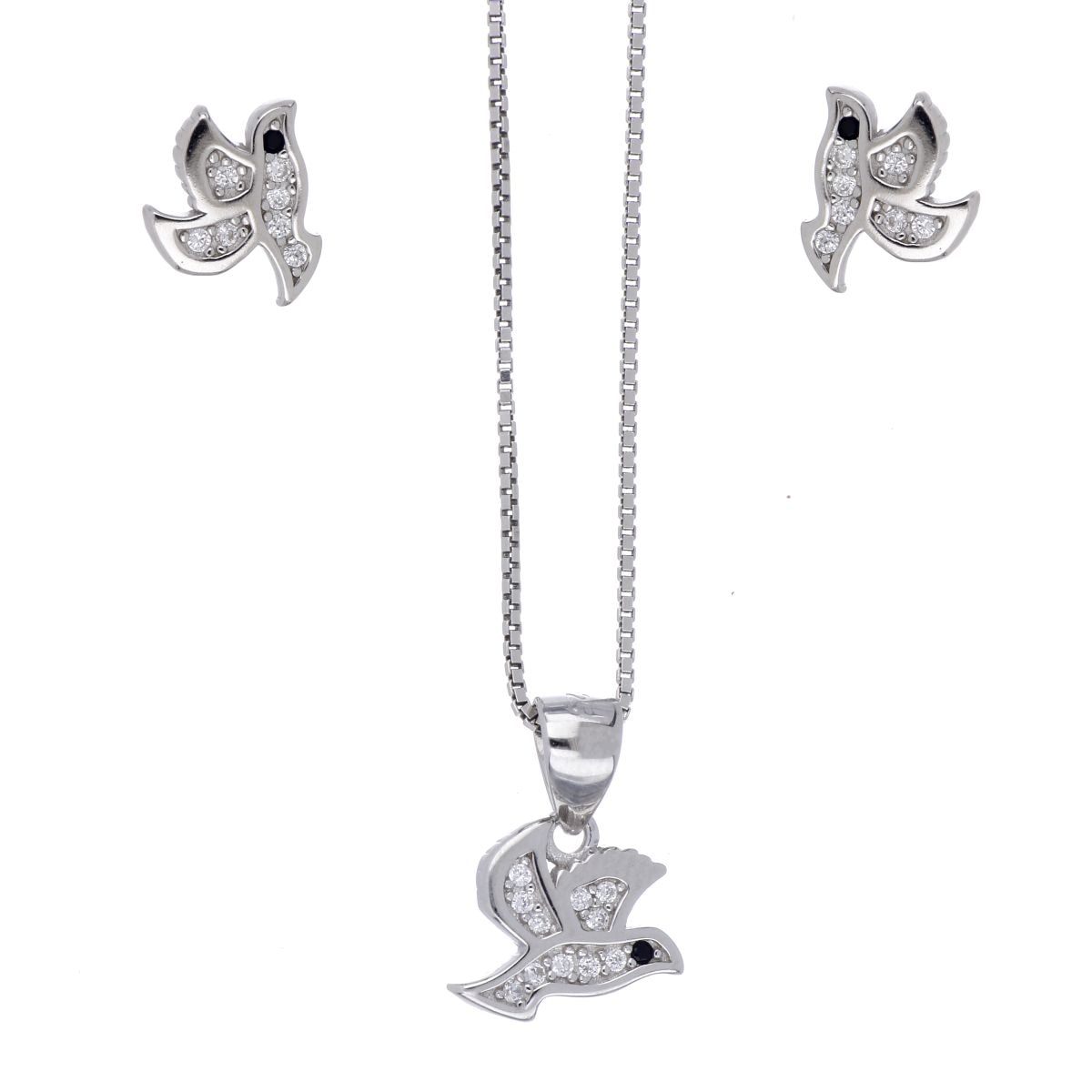 Set Aretes+Dije Cadena Plata .925 Pajarito Farfalla Bonetti