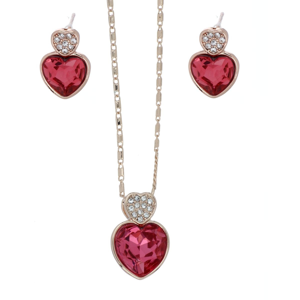 Juego Aretes+Dije Cadena Piedra Corazón Rose Camilla