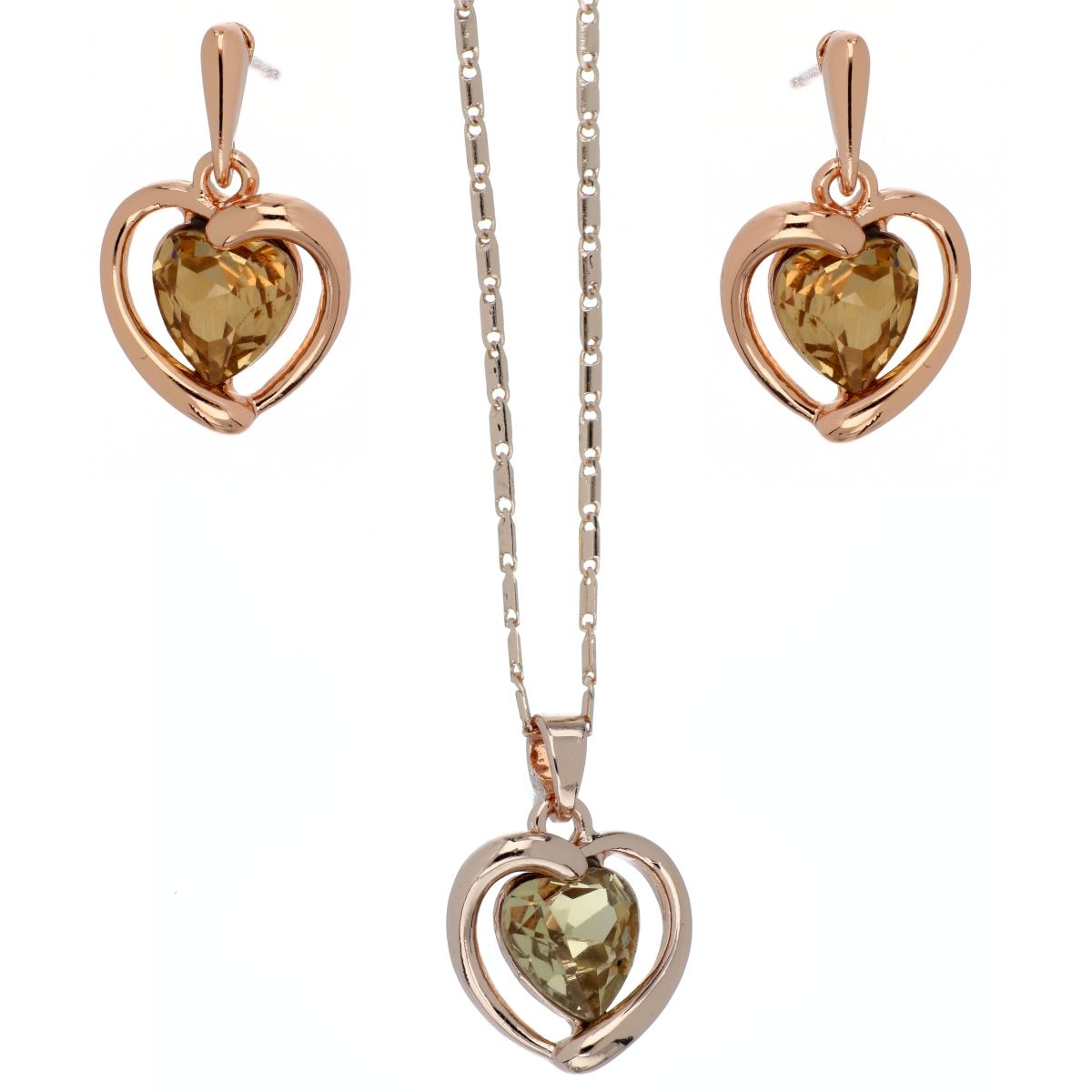 Juego Aretes+Dije Cadena Corazón Piedra Light Peach Camilla