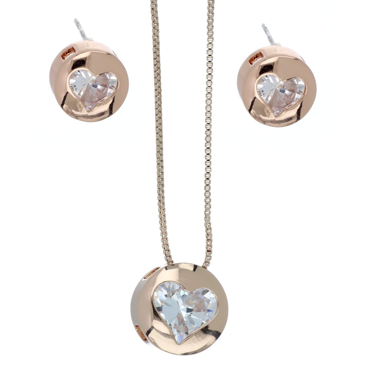 Juego Aretes+Dije Cadena Piedra Corazón Blanca Camilla