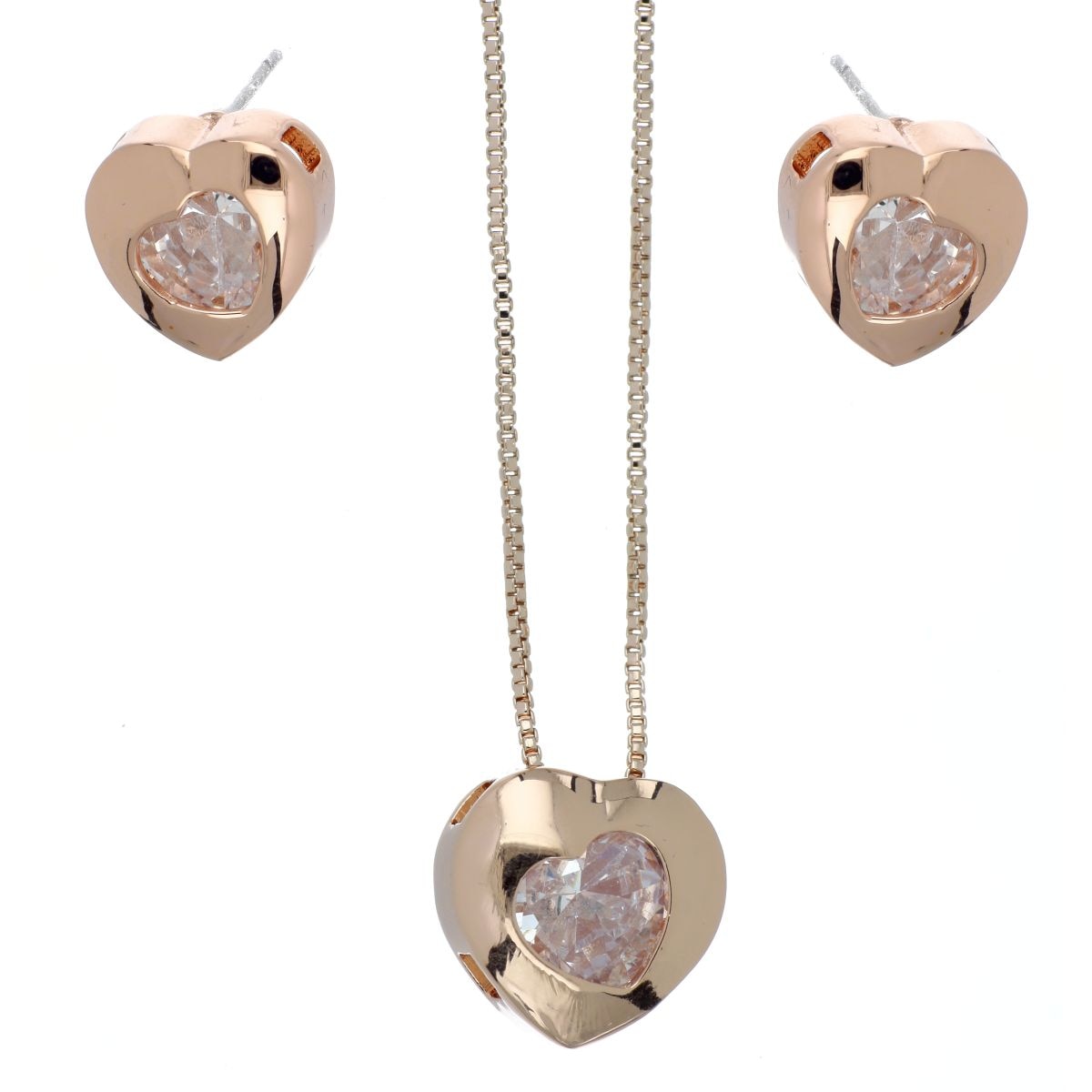 Juego Aretes+Dije Cadena Corazón Light Peach Camilla