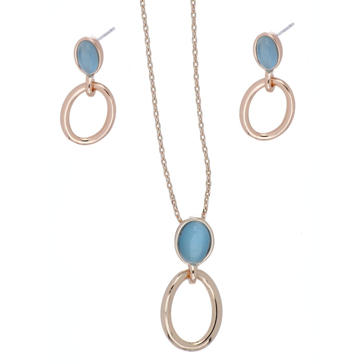 Juego Aretes+Dije Cadena Gatito Piedra Turquesa Camilla