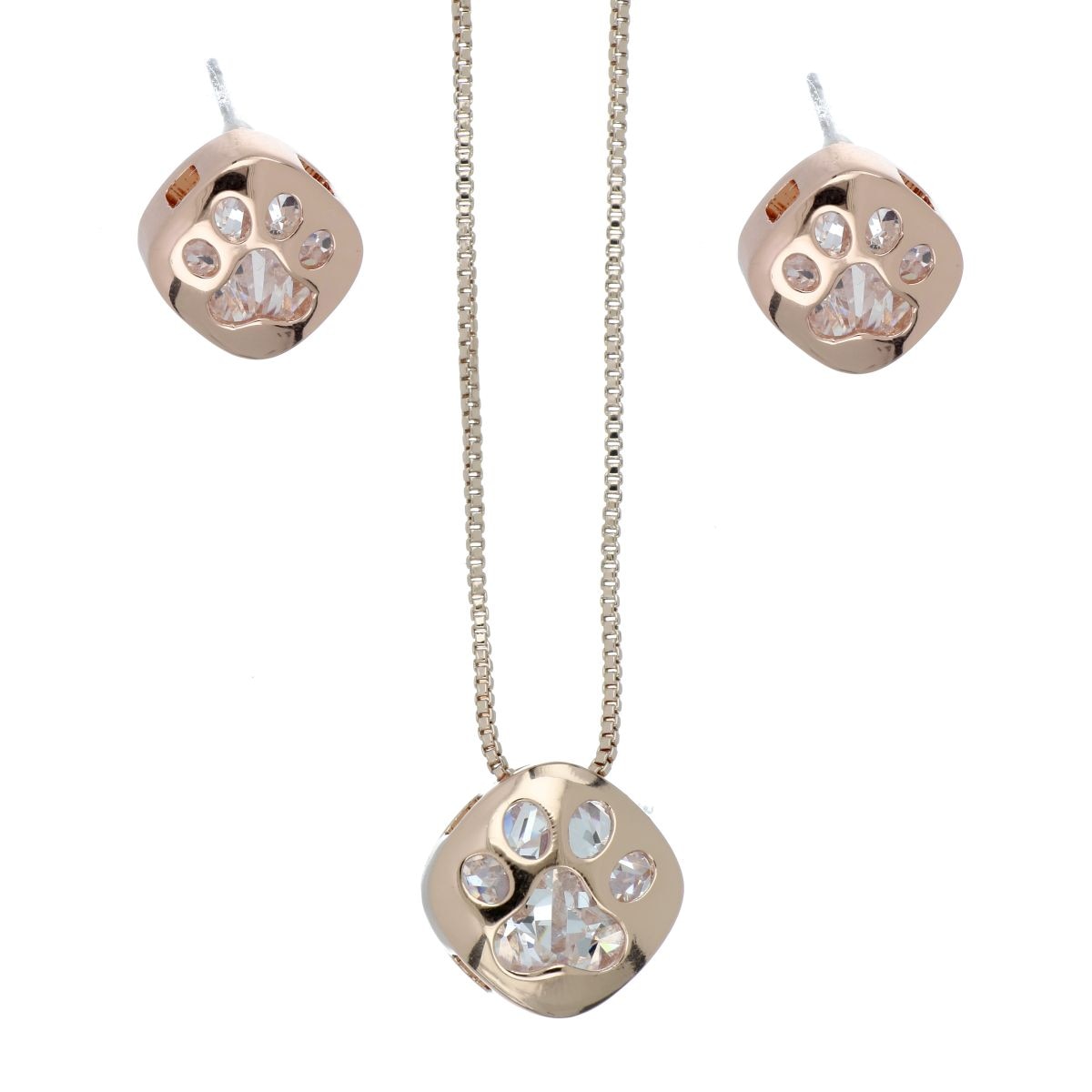 Juego Aretes+Dije Cadena Huella Piedra Blanca Camilla