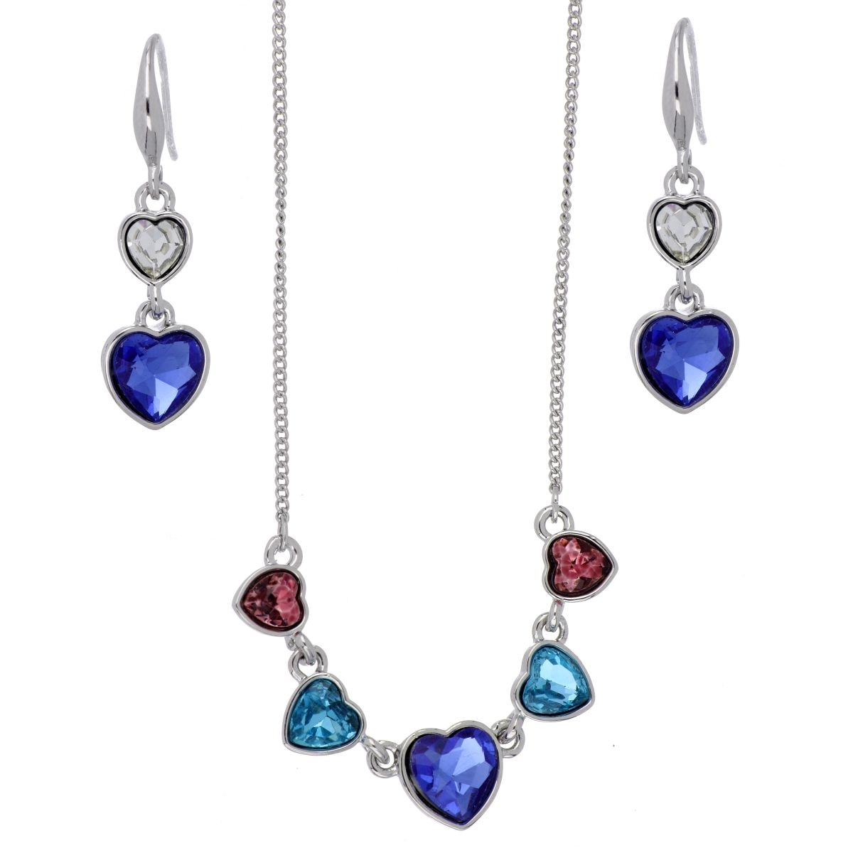 Juego Aretes+Gargantilla Cadena Corazón Tonos Azules Camilla