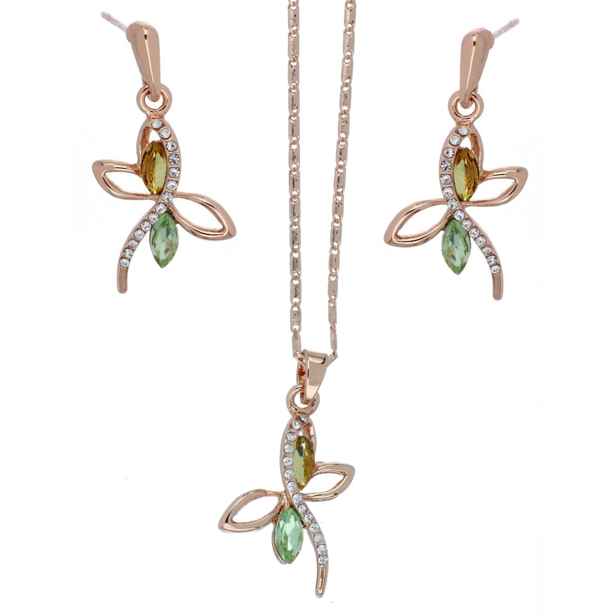 Juego Aretes+Dije Cadena Libélula Piedra Jonquil Camilla