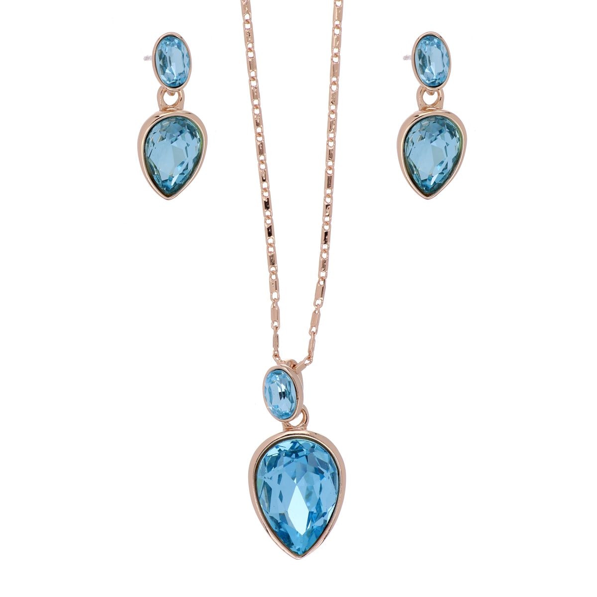 Juego Aretes+Dije Cadena Piedra Aquamarina Camilla