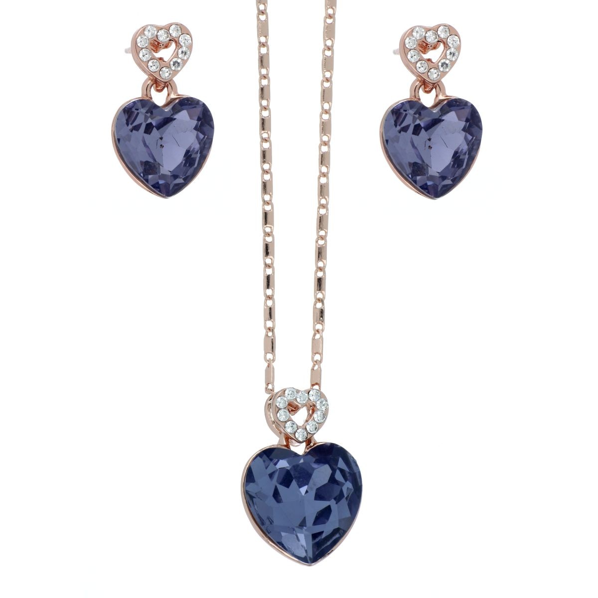 Juego Aretes+Dije Cadena Corazón Piedra Tanzanita Camilla