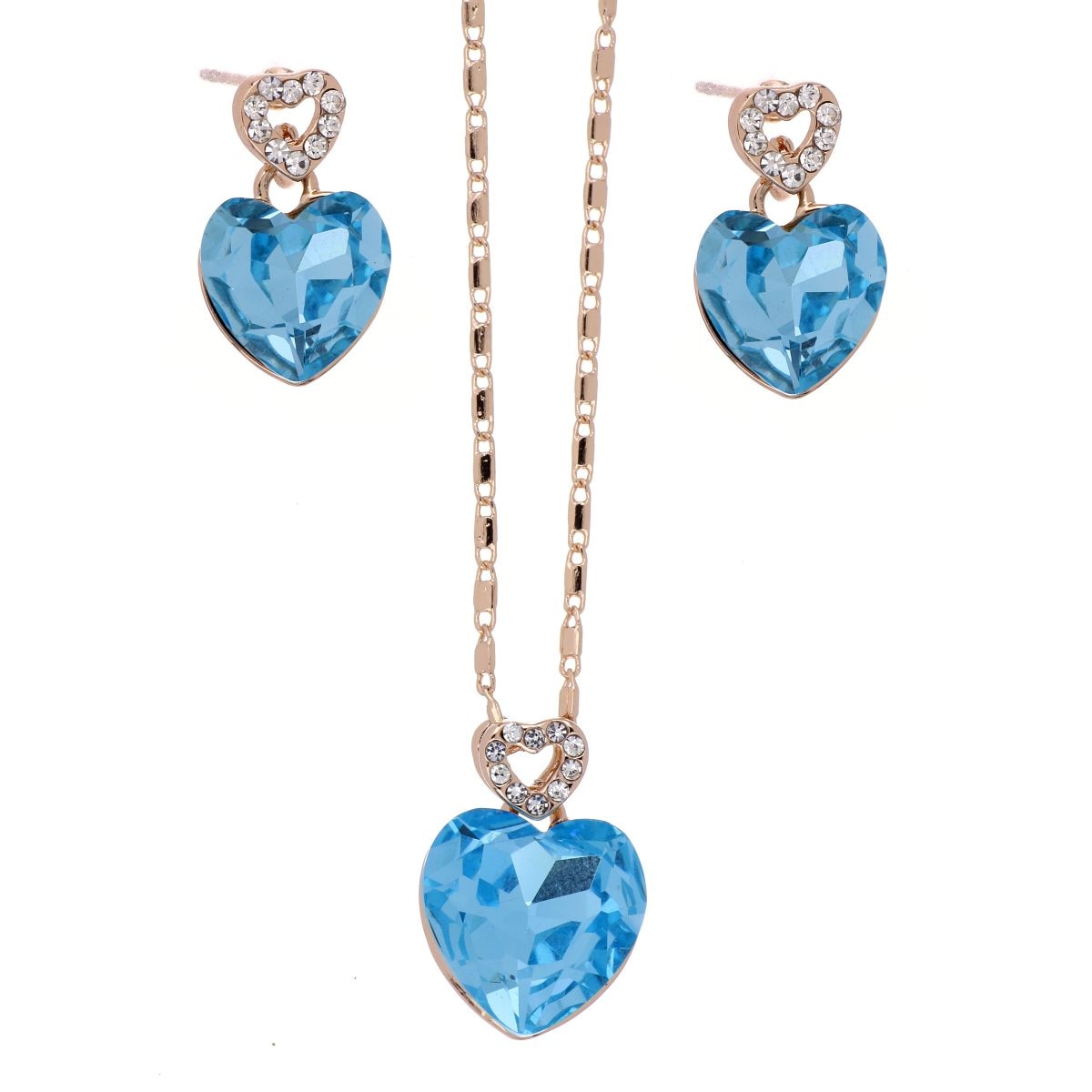 Juego Aretes+Dije Cadena Corazón Piedra Aquamarina Camilla