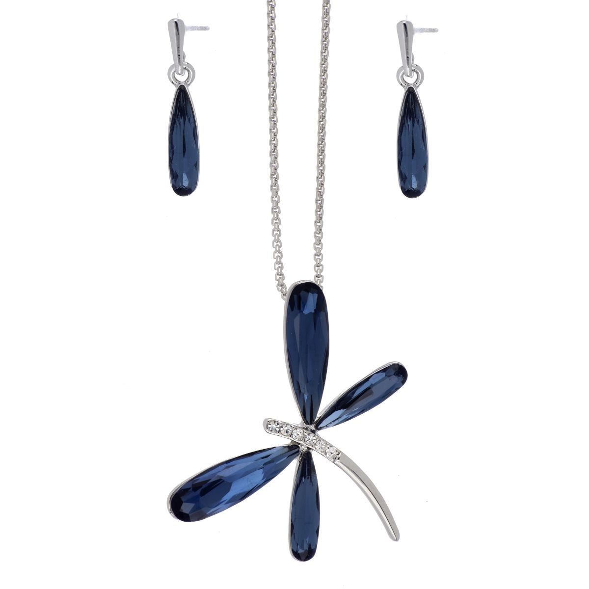 Juego Aretes+Dije Cadena Libélula Piedra Denim Blue Camilla